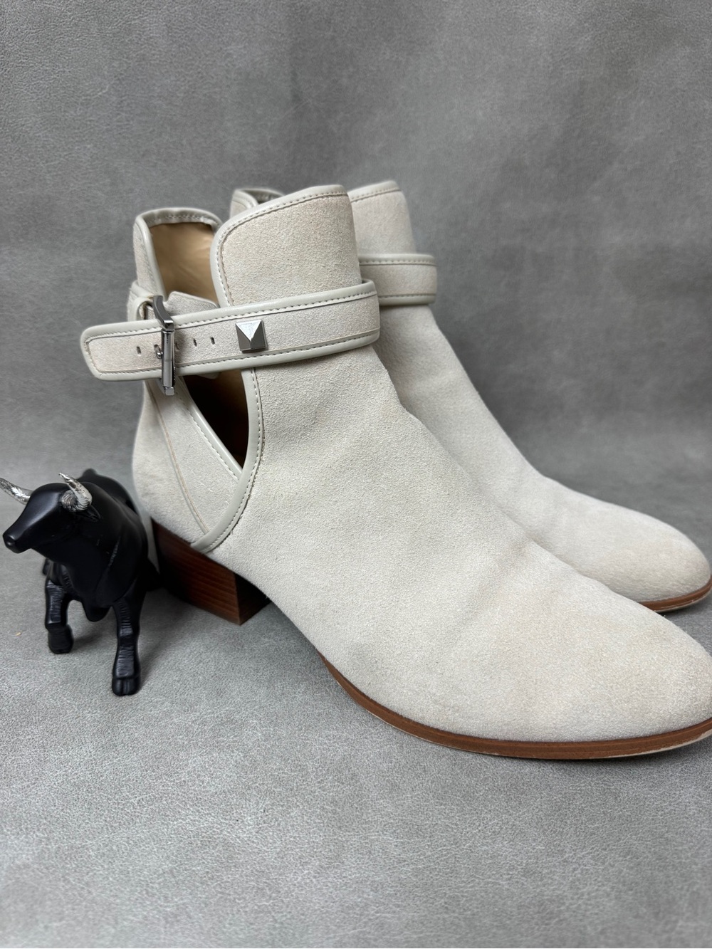 Michael Kors Cream Suede Ankle Booties with Buckle Strap